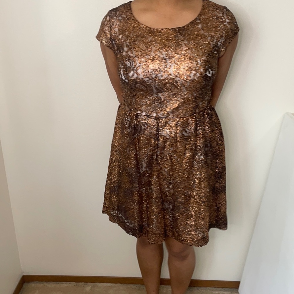 Bronze Sparkly Floral Detail Dress - Picture 1 of 5